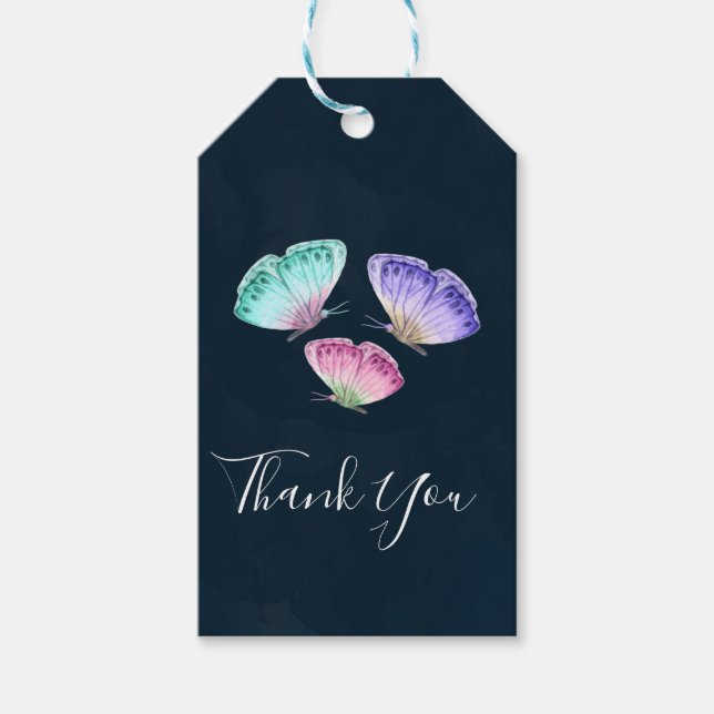 3 Niedliche Pastel Watercolor Schmetterlinge Viele Geschenkanhänger (Vorderseite)