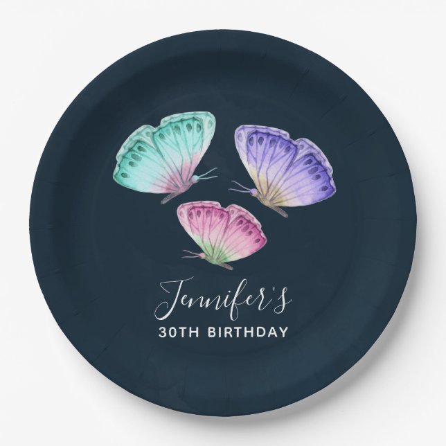 3 Niedliche Pastelfarben Wasserfarbenfrohe Schmett Pappteller (Vorderseite)