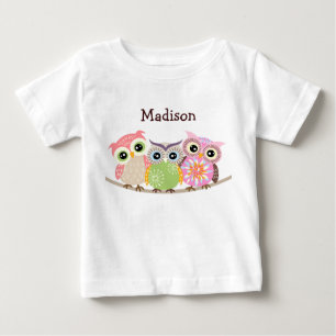 3 Niedliche und farbenfrohe Owls Baby T Shirts