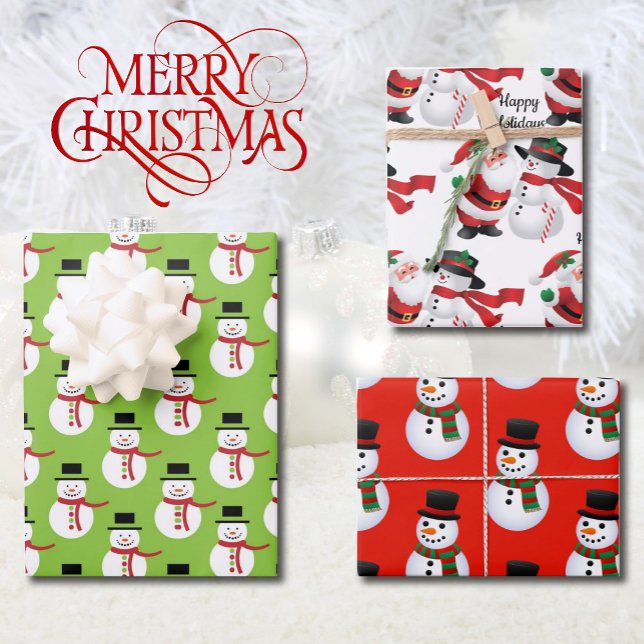 3 Niedlicher Schneemann und Weihnachts-Wrapping Pa Geschenkpapier Set (Von Creator hochgeladen)