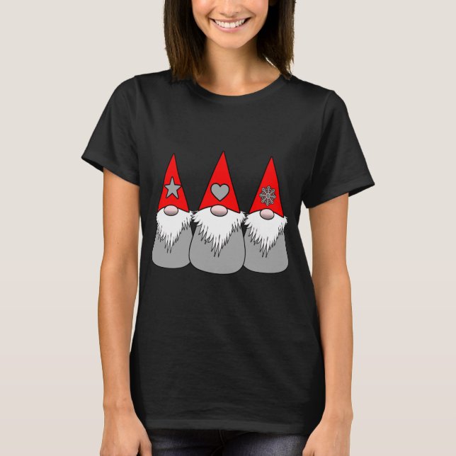 3 Nordic Gnomes Christmas Winter Red Gray Hats XMA T-Shirt (Vorderseite)
