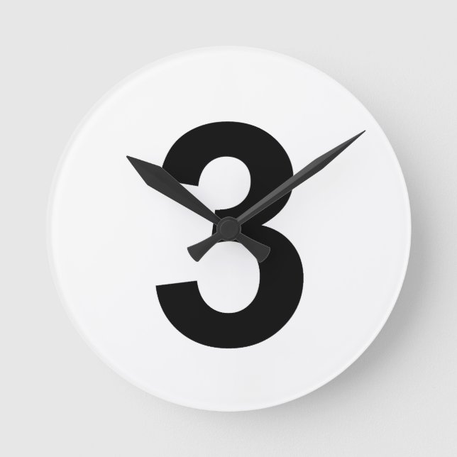 3 - Nummer drei Runde Wanduhr (Vorderseite)