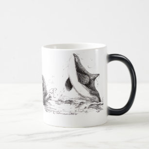 3 Orcas, die verwandelnde Tasse spielen