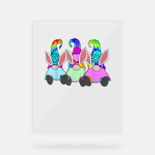 3 Ostern Hippie Gnomes Gefärbte Krawatte Frühlings Acrylschild