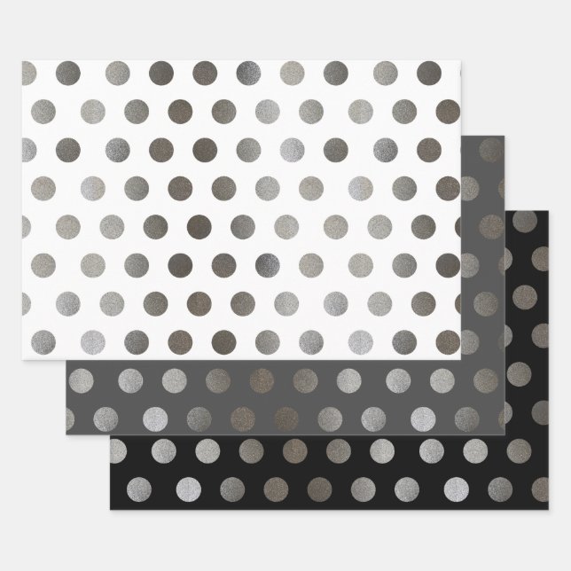3 Packung: Silver Glitzer Dots Schwarz, Weiß und G Geschenkpapier Set (Set)