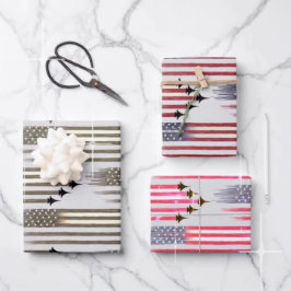 3 Papierblätter für amerikanische Flaggenflugzeuge Geschenkpapier Set