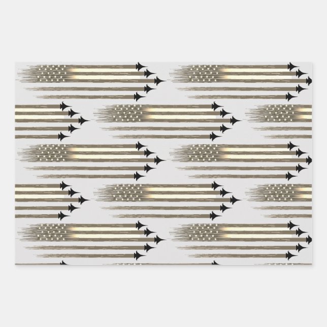 3 Papierblätter für amerikanische Flaggenflugzeuge Geschenkpapier Set (Vorderseite)