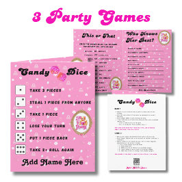 3 Party Games for Retro Doll Pink Birthday Girl Karte