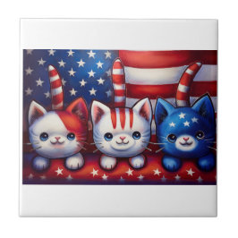 3 Patriotic Kittens In A Scene With American Flag Fliese