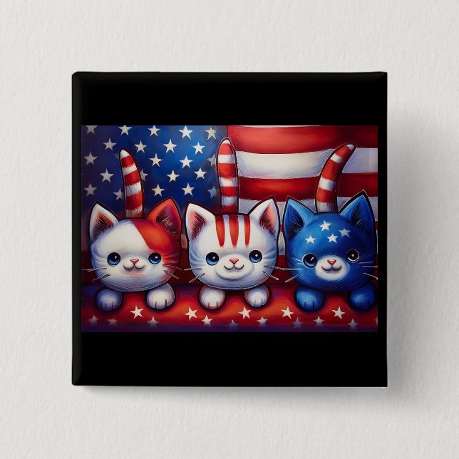 3 Patriotic Kittens With American Flag Button (Vorderseite)
