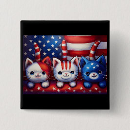 3 patriotische Kätzchen mit amerikanischer Flagge Button