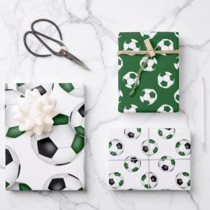 3 pc Sortengrün schwarze Mannschaftsfarben Fußball Geschenkpapier Set