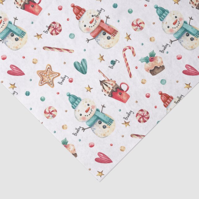 3 Pcs Gewebename, Candy Snowman Weihnachtsmuster Seidenpapier (Ausschnitt)