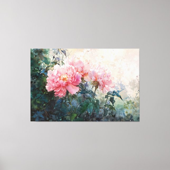 *~* 3 Peony TV2 Art Pink Stretched Canvas Print Leinwanddruck (Vorderseite)