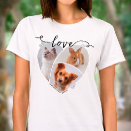 3-Pet-Fotocollage in Herzform und Liebe-Script T-Shirt