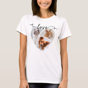 3-Pet-Fotocollage in Herzform und Liebe-Script T-Shirt