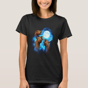 3 Pferd heult den Mond Bunt Blau T-Shirt