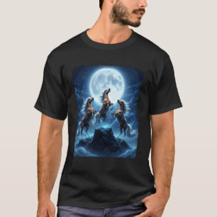 3 Pferde heulen auf den Mond Reiter Pferdeliebe T-Shirt