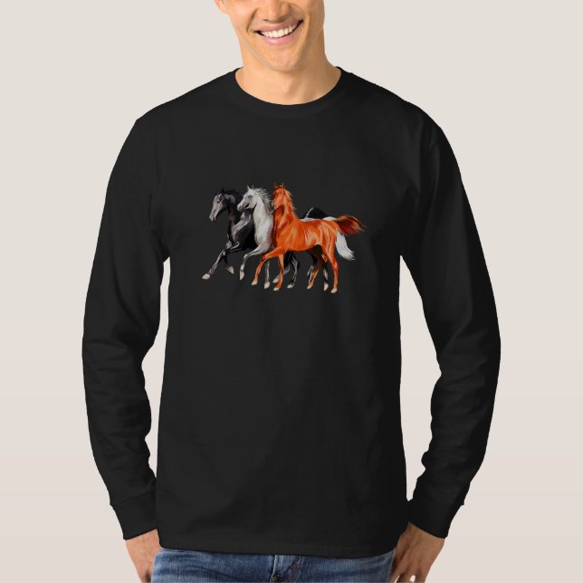 3 Pferde Retro Vintages Pferdereiten Reiten T-Shirt (Vorderseite)