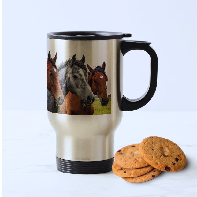 3 Pferdeköpfe Reisen Mug - Perfekt für Reitausflüg Reisebecher (Von Creator hochgeladen)