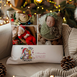 3 Photo 1st Baby Christmas Pink Gold Unicorn Kissen