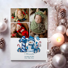 3 Photo Blue Snowman First Christmas Feiertagskarte