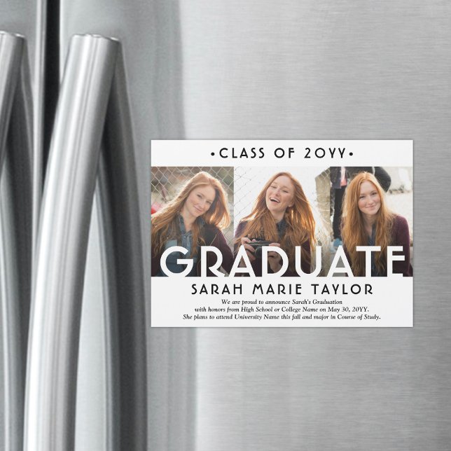 3 Photo Collage Magnetic Graduation Announcement Magneteinladung (Von Creator hochgeladen)