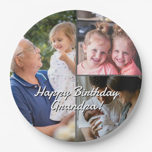 3-Photo Custom Party Plates Personalized Text Pappteller (Vorderseite)