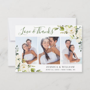 3 PHOTO Elegant Eucalyptus White Roses Floral Dankeskarte