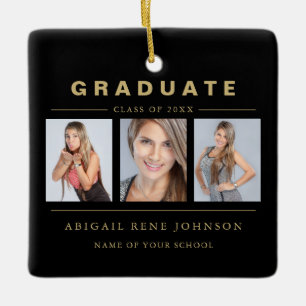 3 Photo Graduation Collage Graduate Black Gold Keramikornament