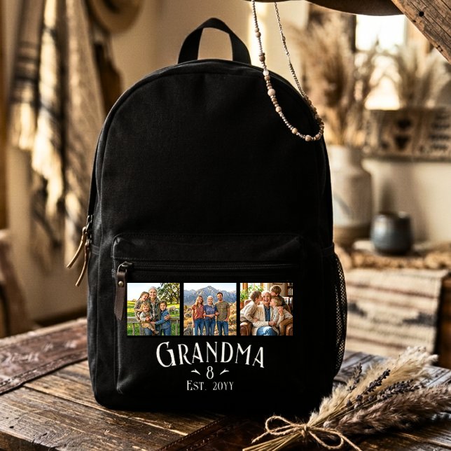 3 Photo Grandma Est Year Custom Name Number Grands Bedruckter Rucksack (Von Creator hochgeladen)