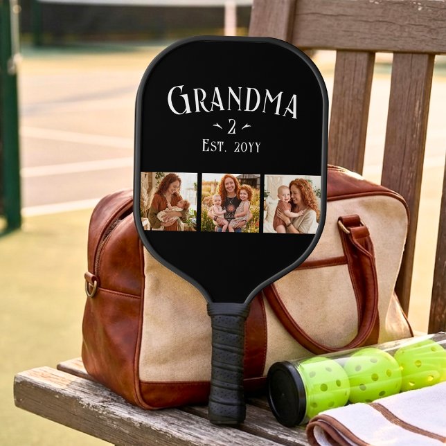 3 Photo Grandma Est Year Custom Name Number Grands Pickleball Schläger (Von Creator hochgeladen)