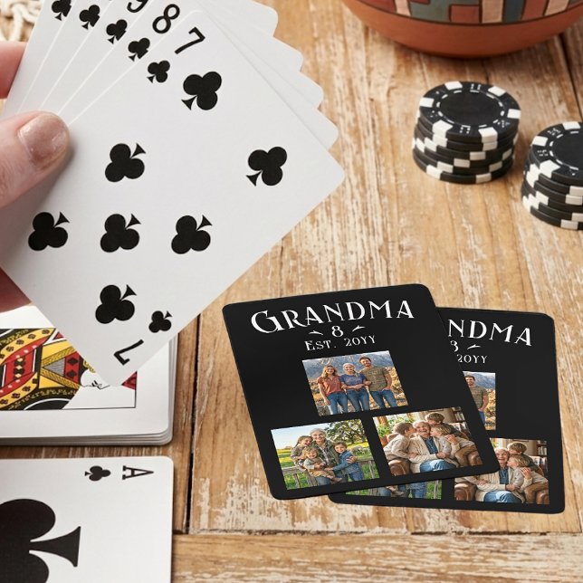 3 Photo Grandma Est Year Custom Name Number Grands Spielkarten (Von Creator hochgeladen)