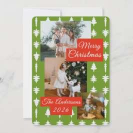 3 Photo Holiday Red + Green Christmas Tree Card Feiertagskarte