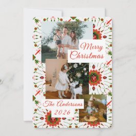 3 Photo Holiday Red + Green Ladybug Christmas Card Feiertagskarte