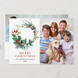 3 PHOTO Holly Berry Wreath Christmas Greeting Feiertagskarte
