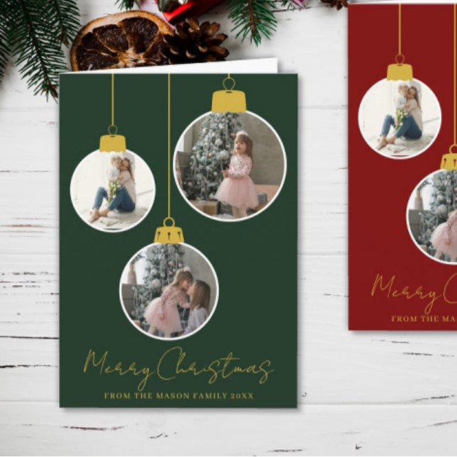 3 photo Merry Christmas bauble Photo Card Karte (Von Creator hochgeladen)