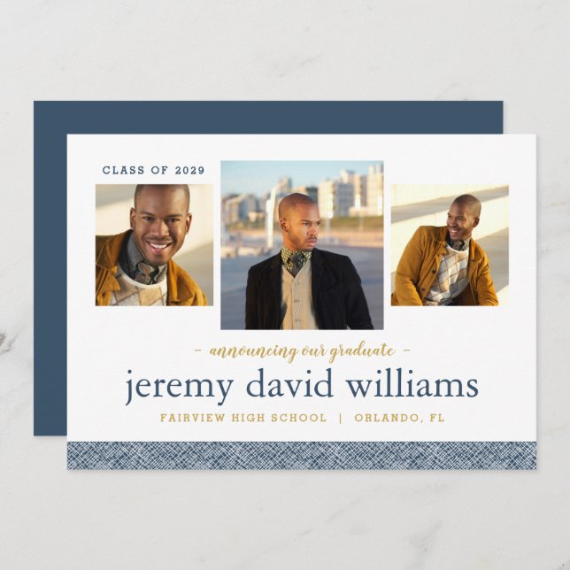 3 Photo Modern Graduation Announcement Einladung (Vorne/Hinten)