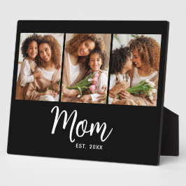 3 Photo Mom Established Date White Script on Black Fotoplatte