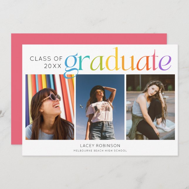 3 Photo Personalized Senior Graduation Announcemen (Vorne/Hinten)