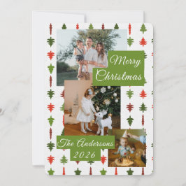 3 Photo Red White Green Christmas Tree Xmas Card Feiertagskarte