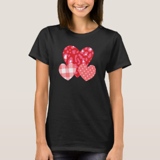 3 Pink Hearts Love Leopard Plaid Polka Dots Valent T-Shirt