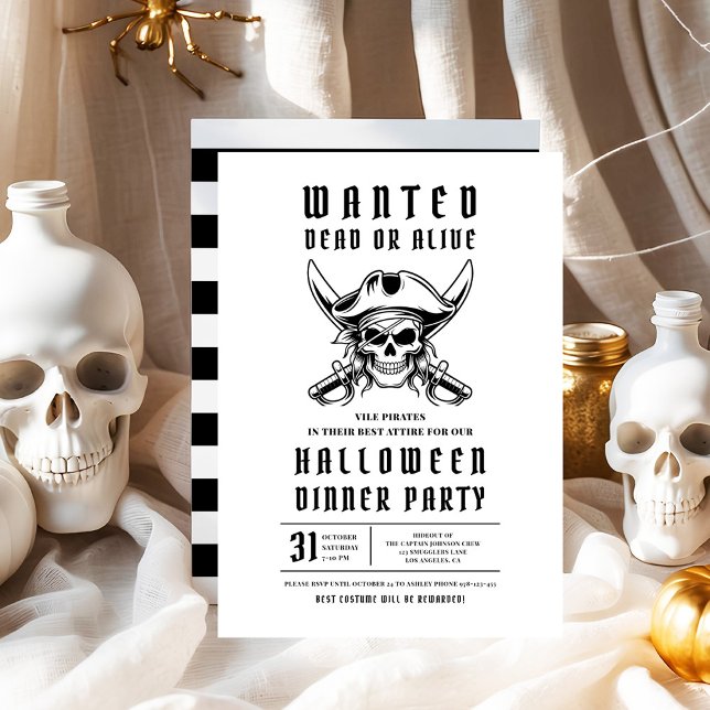 3 Pirate Skull Halloween Party Einladung (Pirate Skull Halloween Dinner Party Invitation)