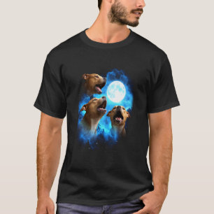 3 Pitbull heult den Mond an Farbiger blauer Pitbul T-Shirt