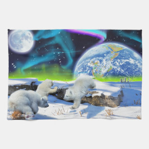 3 Polar Bear Cubs Playing in Snow - Earth Day Art Handtuch