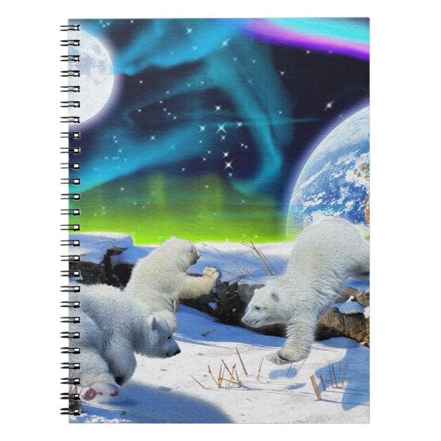 3 Polar Bear Cubs Playing in Snow - Earth Day Art Notizblock (Vorderseite)