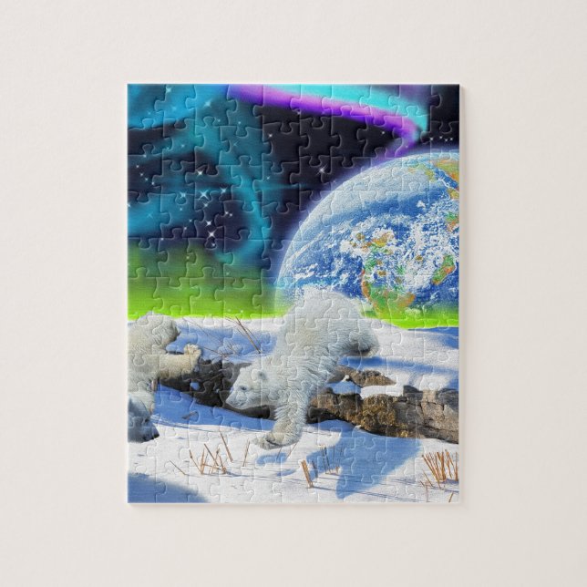 3 Polar Bear Cubs Playing in Snow - Earth Day Art Puzzle (Vertikal)