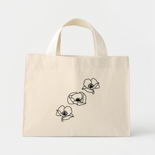 3 Poppy Boho Chic Minimalistisches Lebensmittelges Mini Stoffbeutel (Vorne)