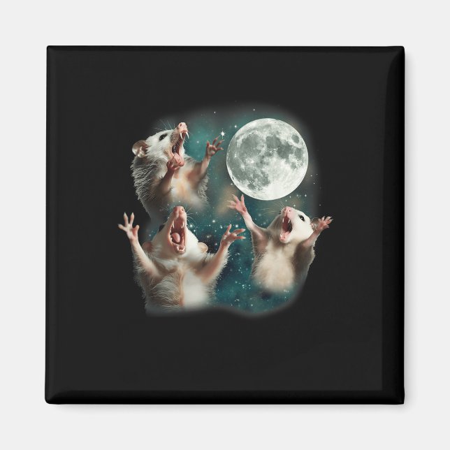 3 Possum Moon _ 3 Opossum Funny Weird Curry Magnet (Vorne)