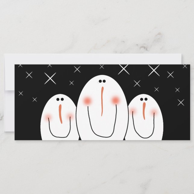 3 Primitive Folklorekunst Snowmen Feiertag Einladung (Vorderseite)